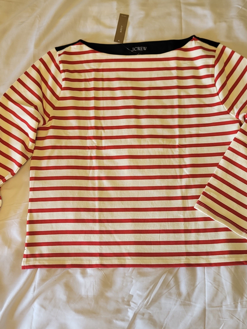 J. Crew Women's L Red & White Striped Long-Sleeve Top Cotton NWT